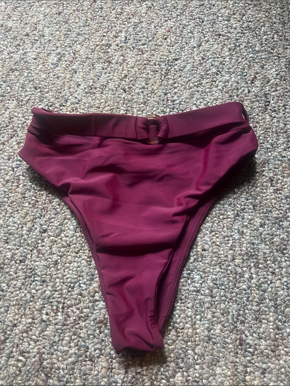 Juillet High-Waist Bikini Bottoms in Burgundy with Ring Belt Detail